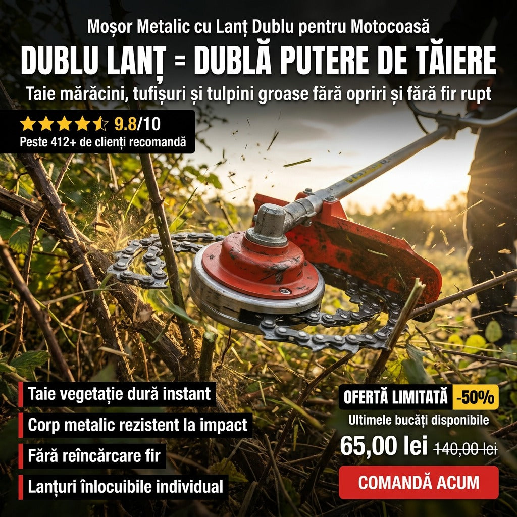 Moșor metalic cu lanț dublu pentru motocoasă