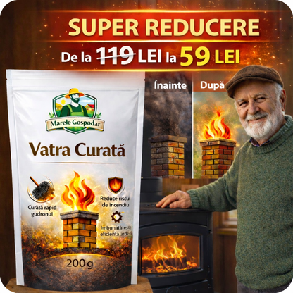 Vatră Curată -  pudra impotriva gudronului acumulat in sobe si cosuri de fum